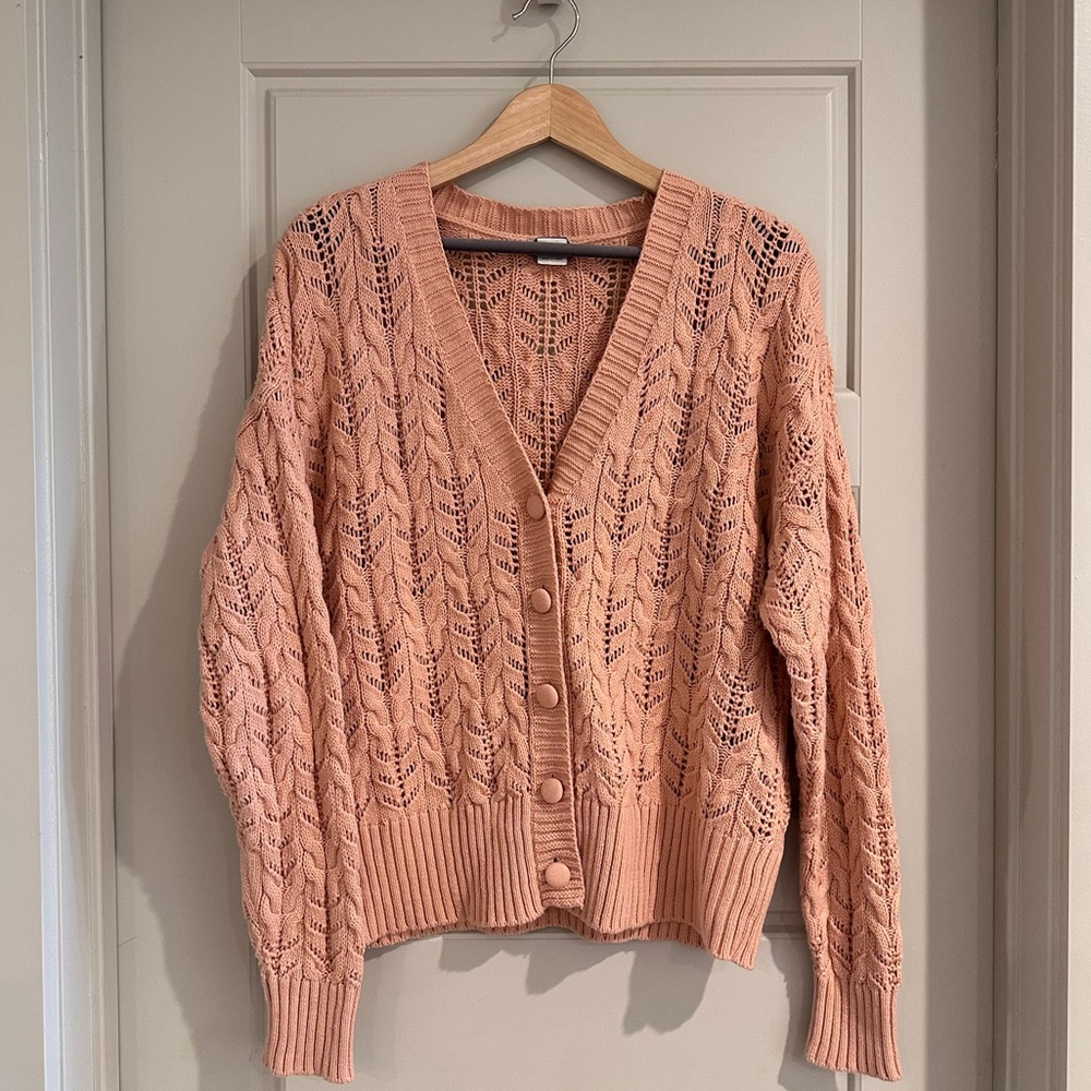 Rachel Zoe Peach Knit Lace Cardigan Sweater
